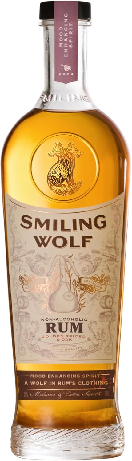 Smiling Wolf Rum – Functional Mood Enhancing Spirit with Natural Nootropics & B Vitamins – Premium Non Alcoholic – 700ml Bottle – 0.5% ABV