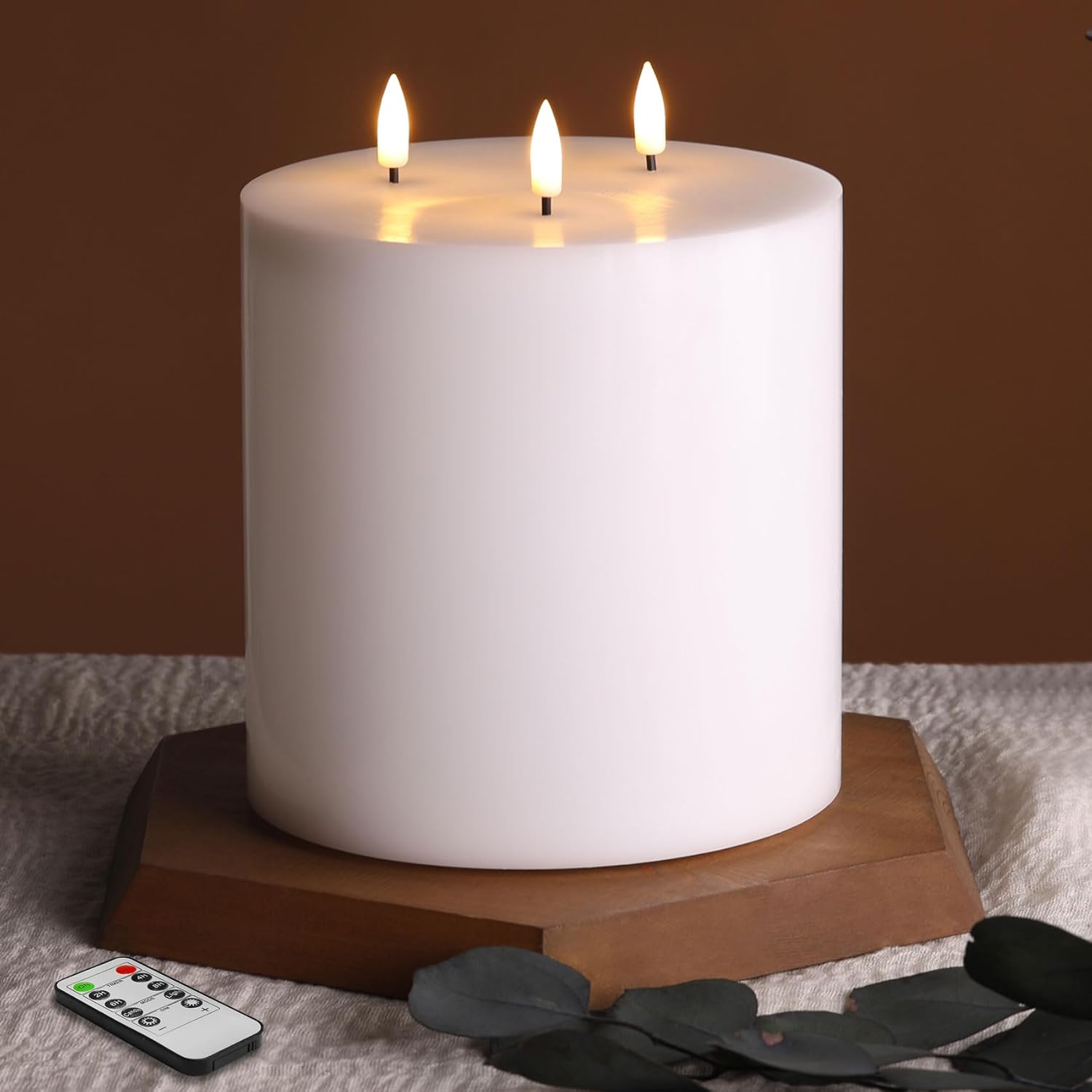Eywamage White 3 Wick Flameless Pillar Candle ? 6" H 6", Giant Real Wax Flickering LED Candle with Remote