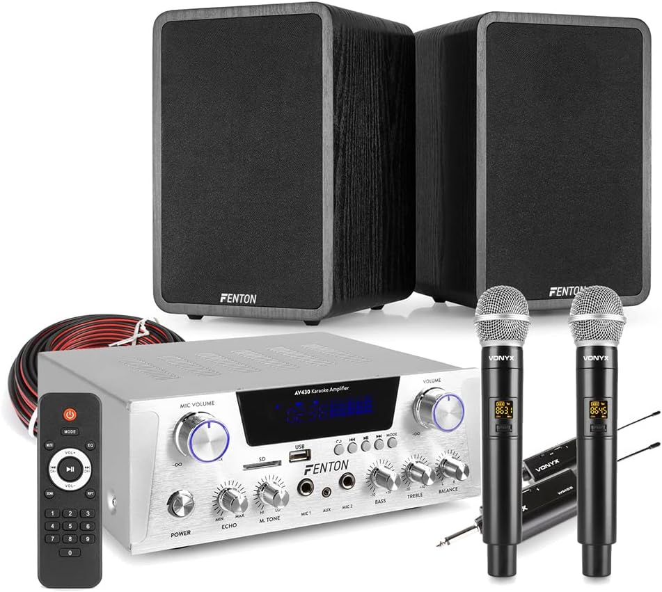 Fenton Home Karaoke Setup with Bookshelf Speakers, AV430A Bluetooth