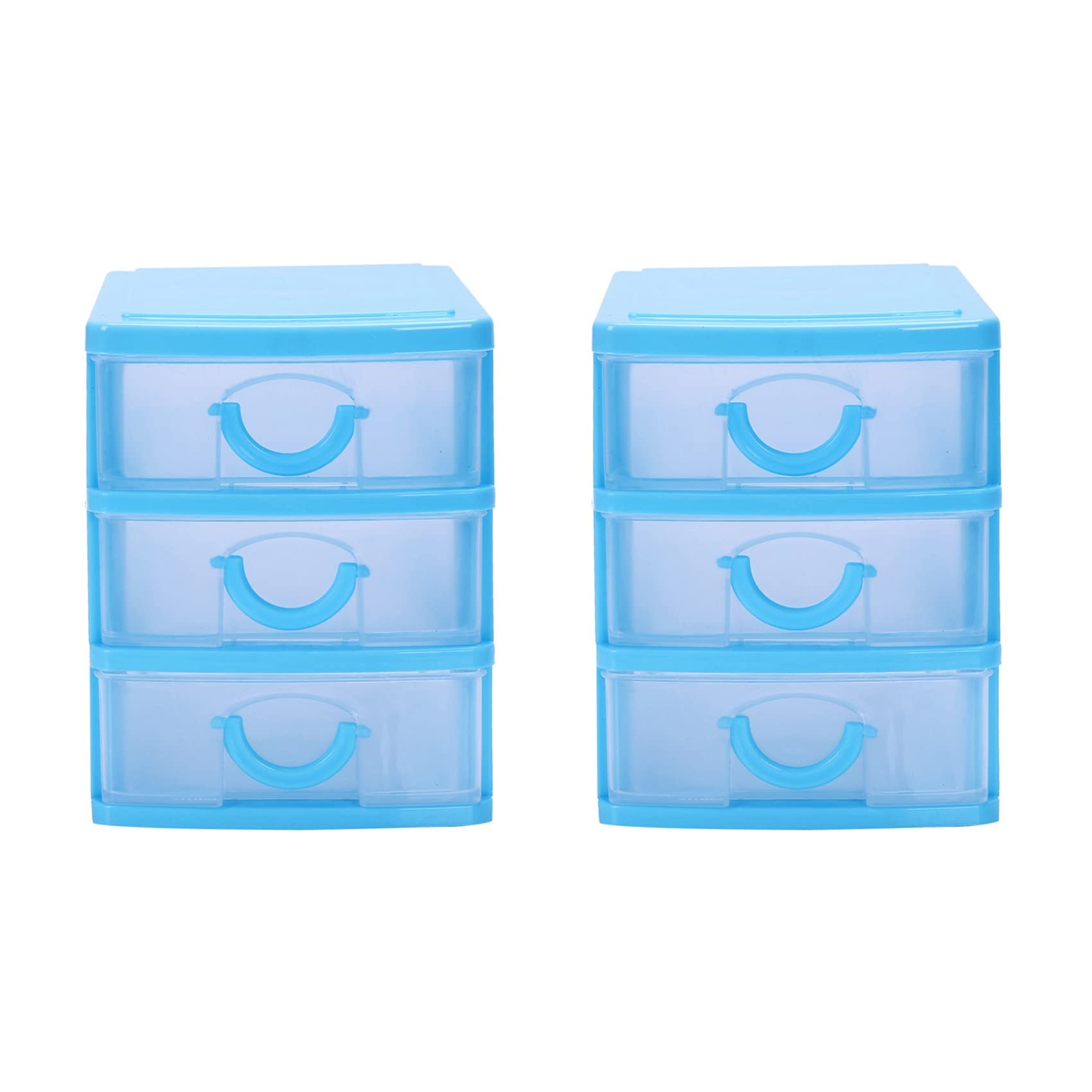 Trjgtas Blue 2X Mini Translucent Drawer Type Plastic Storage Box（ 3 Layers）
