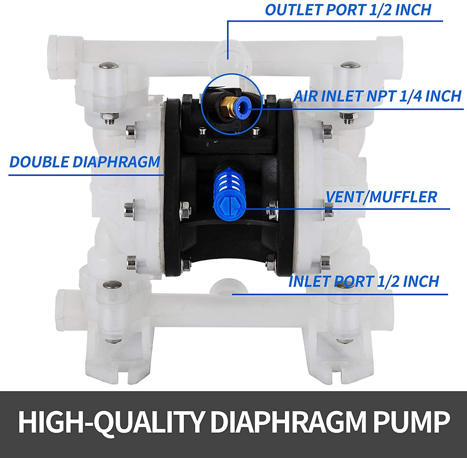 VEVOR Pompe à double membrane à air comprimé 2 m3/h, 5 kg, v0 air, parfaite pour l'eau, l'huile, la métallurgie, l'exploitation minière, le revêtement, la pression, la fabrication de papier