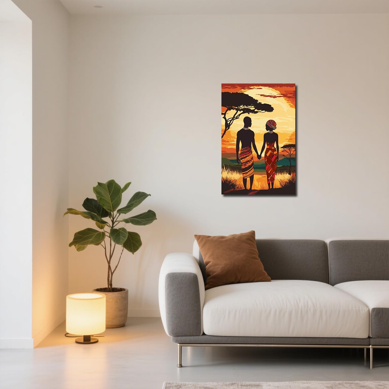 LZIMU Black Couple Picture African American Wall Art Afro Man and Woman Canvas Painting African Tribal Prints Black Love Artwork for Bedroom Decor Framed (18L x 12W)