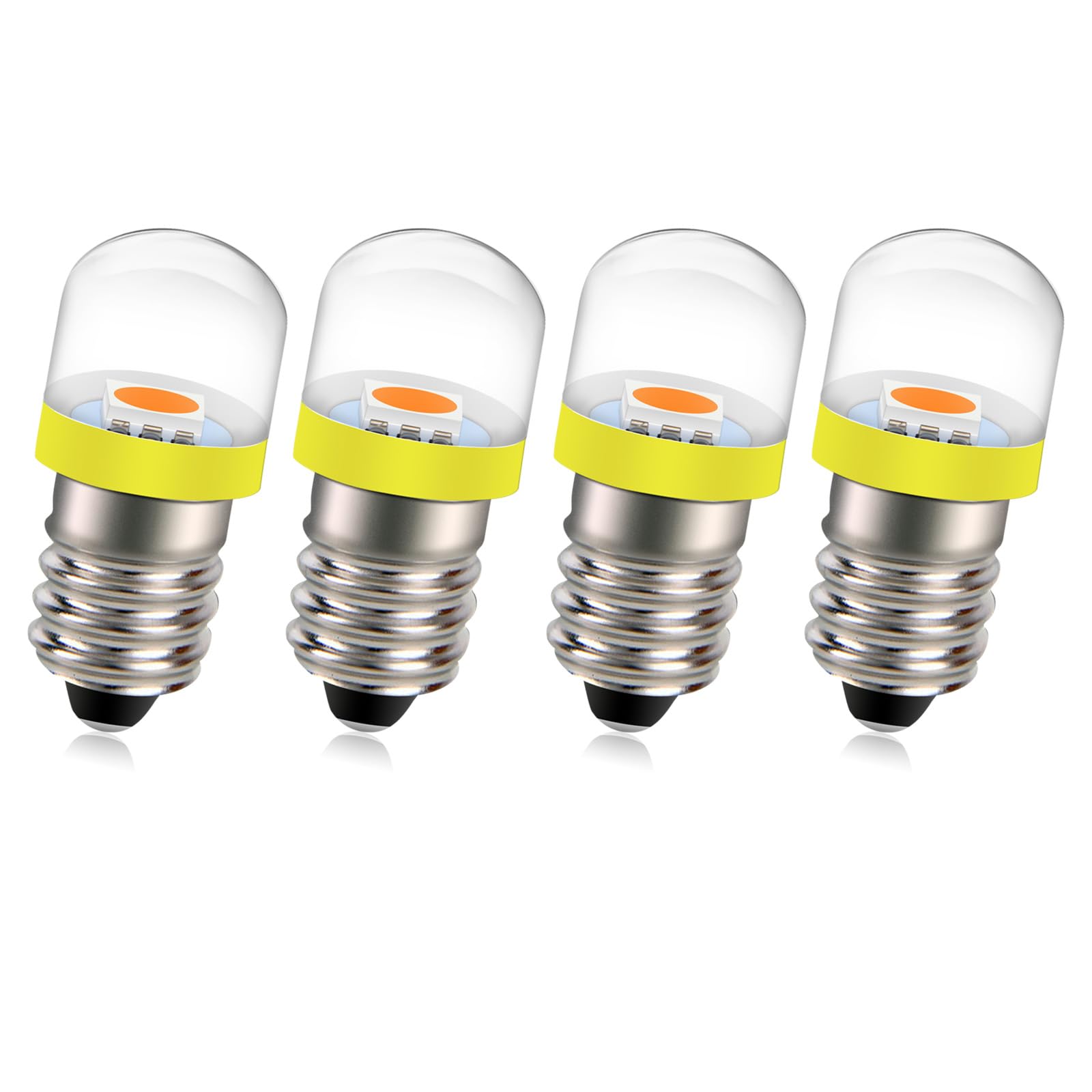 Ruiandsion 4pcs E10 LED Bulb 3V 100 Lumen 5050 1SMD 3000K Yellow LED Replacement Bulb Upgrade for Headlamps Flashlights Torch Light,Negative Earth