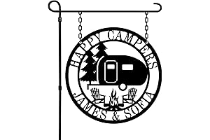Personalized Campground Sign: Custom Happy Camper Yard & Campground Metal Sign for RV Decor