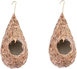 2pcs Simulation Straw Bird's Nest Parakeet Bird Cage Jaulas para Pajaros Periquitos Large Bird Cage Hanging Hummingbird House Bird Houses for Outside Outdoor Bird Shelter Bird Nest