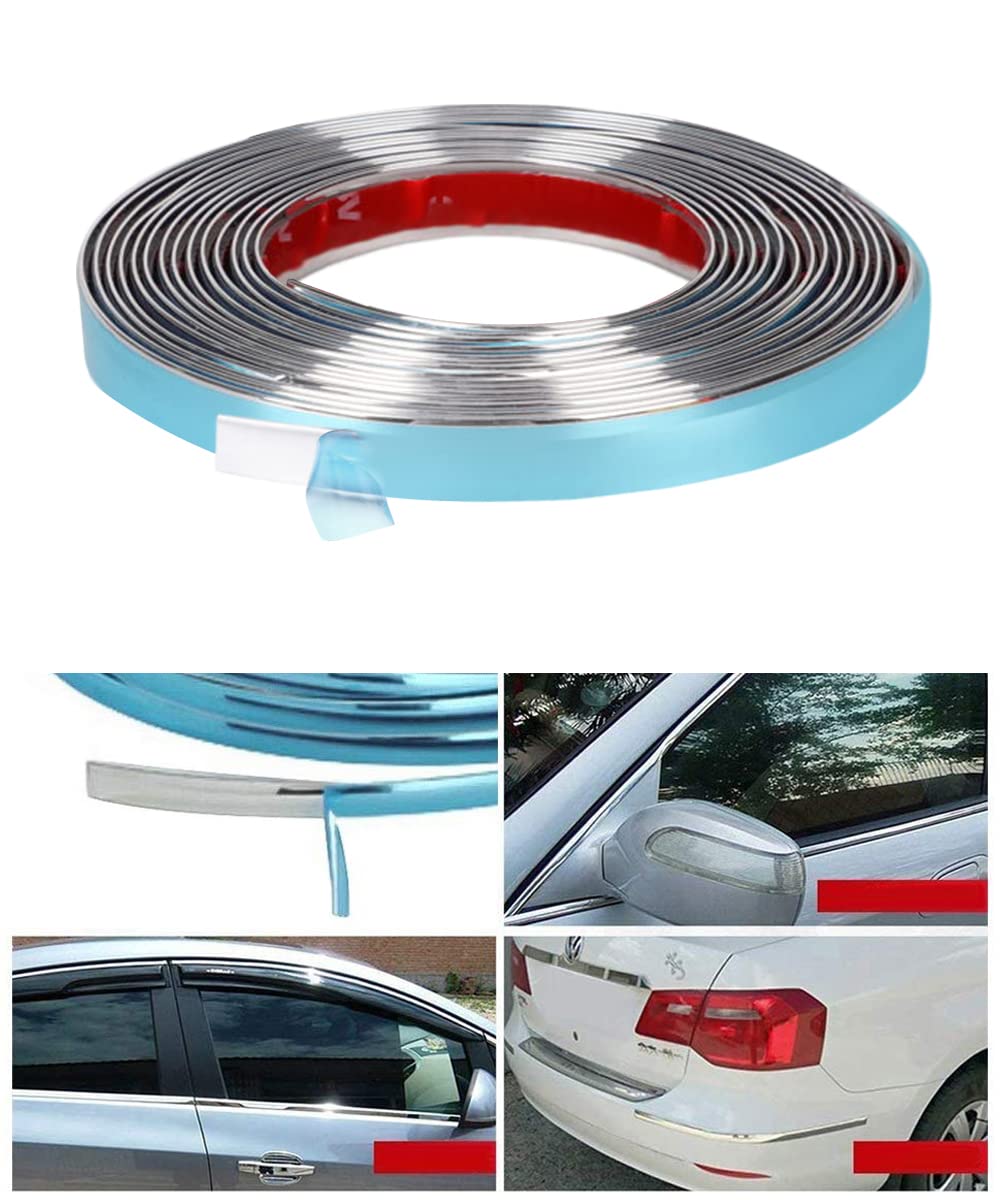 Carzex Side Window Door Protection Chrome Beading 15 Meter 12MM, Stylish and Decorative Chrome Beading Roll for All Cars (12MM)