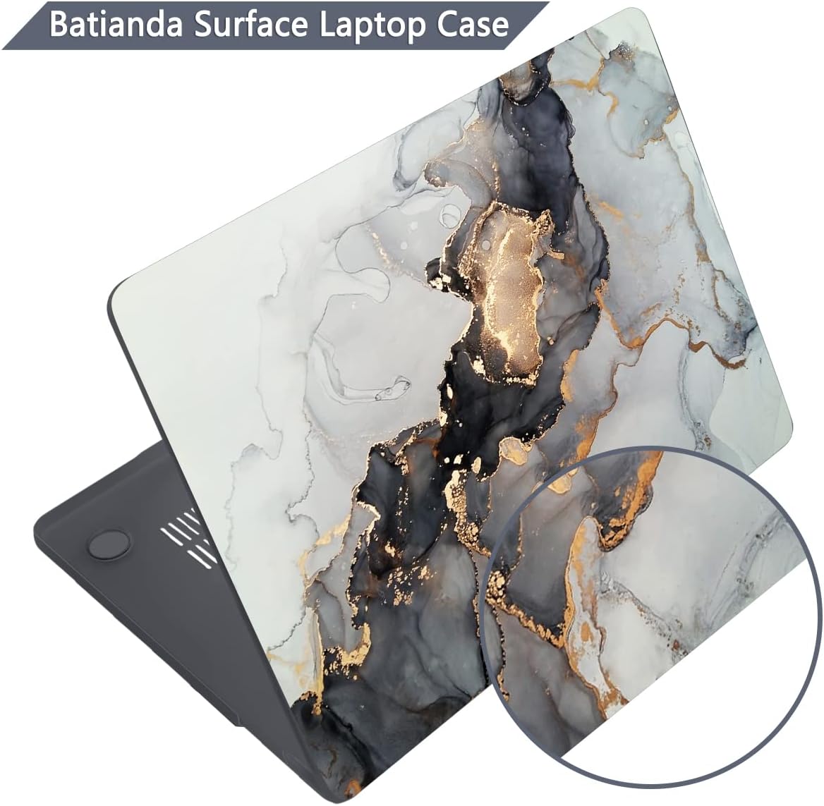 Batianda Case for 13.5" Microsoft Surface Laptop 5 4/3 with Metal Palm Rest Model 1951, Designed Protective Plastic Hardshell & Keyboard Cover & Screen Protector, Golden Fluid