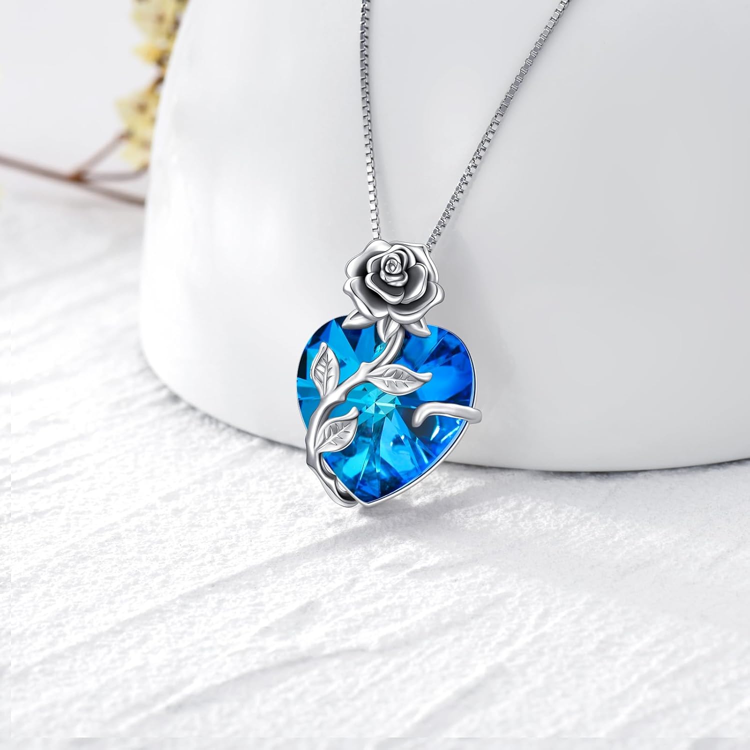 OCJ Valentines Day Gifts for Women Birthstone Necklace 925 Sterling Silver Rose Flower Heart Pendant Necklace Fine Jewelry Anniversary Valentine Birthday Gifts for Women Her Wife Girlfriend - Image 6
