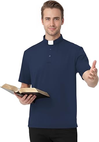 Mens Clergy Tab Collar Polo Shirt Short Sleeve Pastor Minister Preacher Shirt