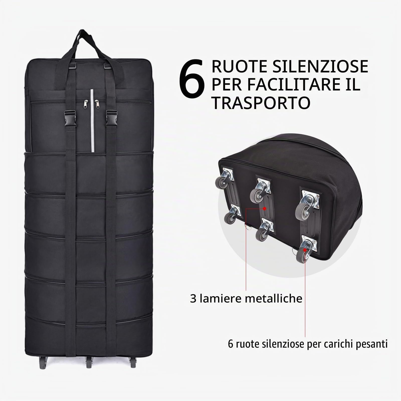 Borsa da viaggio con ruote, grande, pieghevole, 127 cm x 52 cm x 28 cm | Borsa da viaggio pieghevole da 185 l, per uomini e donne, con manici e chiusura lampo