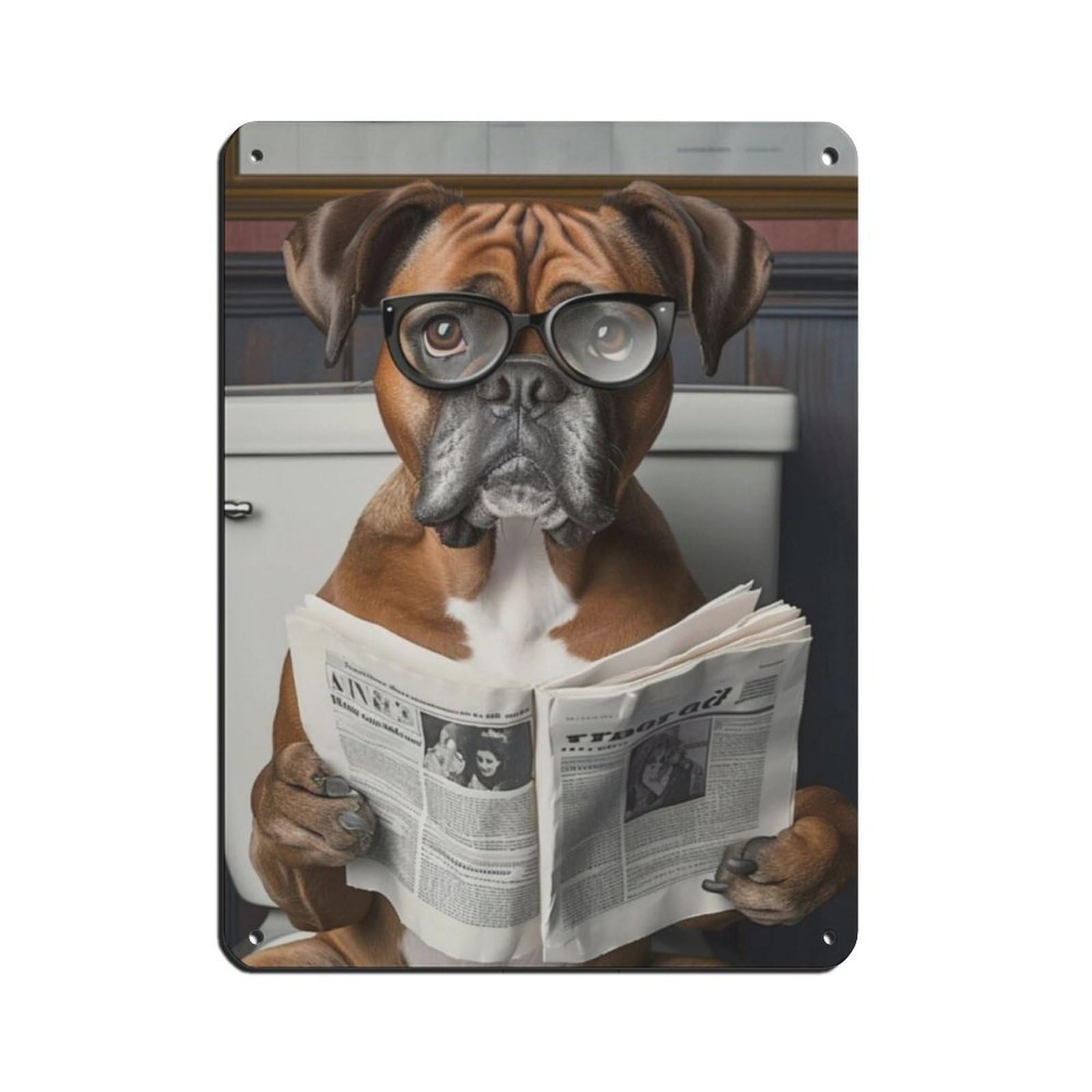 Boxer Dog BathrooArt, Dog Lovers Gift Tin Sign Vintage Metal Pub Club Cafe Bar Home Wall Art Decoration Poster Retro 12x16inch(30x40cm)