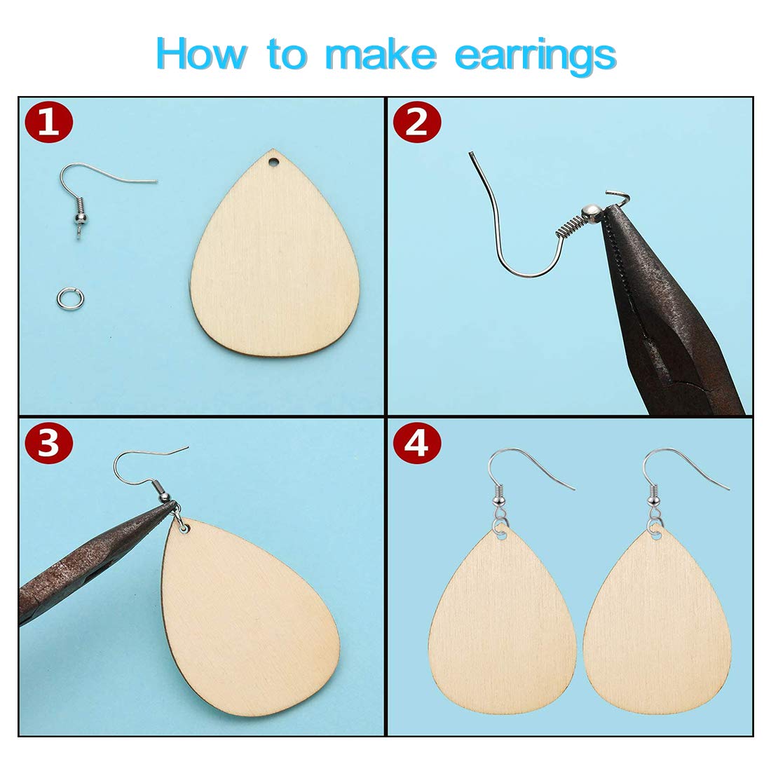 FineInno 60 Pc Wooden Jewellery Making Kits Unfinished Wood Earring Blank with A Hole,with Earring Hooks and Jump Rings for Jewelry DIY Making (Unfinished Wood) - Image 4