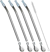 Vista 8 de Beruth - Pajita reutilizable de yerba mate, filtro extraíble de acero inoxidable con punta de silicona suave, popote de metal para beber té de hojas