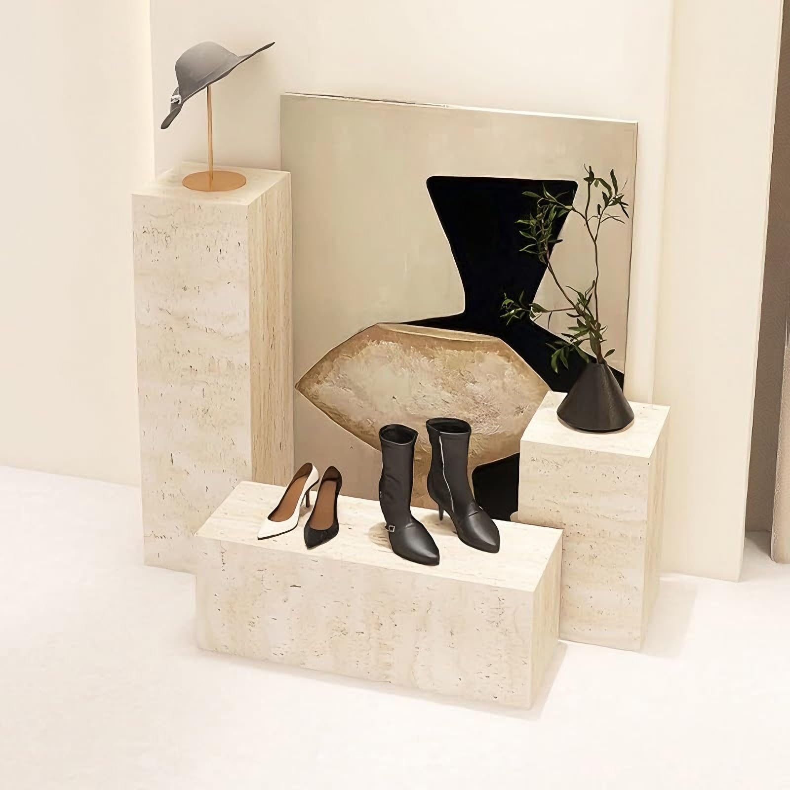 Soporte de pedestal de maniquí, pilares cuadrados para decoración artística, patrón de mármol de imitación para decoración de entrada y eventos