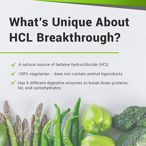 Miniatura 4 de HCL Breakthrough - Suplemento de reflujo ácido - Fuente natural de hidrocloruro de betaína (HCI) - Proporciona acidez estomacal, hinchazón y alivio