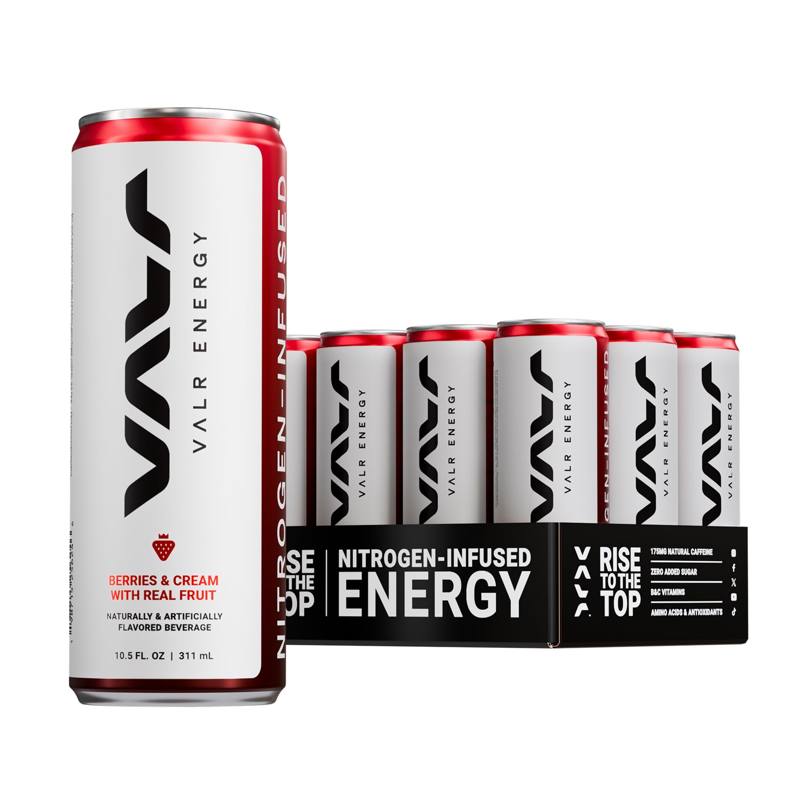 VALR Energy | Nitrogen-Infused Energy Drink | 175mg Natural Caffeine from Green Tea | Pre-Workout Performance with Amino Acids & Antioxidants |