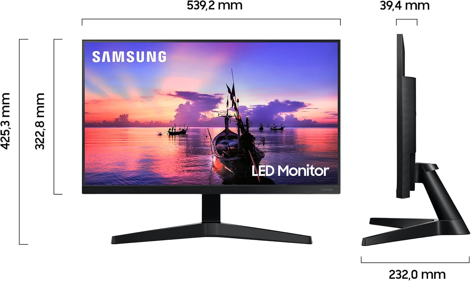 Samsung Monitor LED T35F (F24T352), Flat, 24", 1920 x 1080 (Full HD), IPS, Bezeless, 75 Hz, 5 ms, FreeSync, HDMI, D-Sub, Eye Saver Mode, Dark Blue Grey