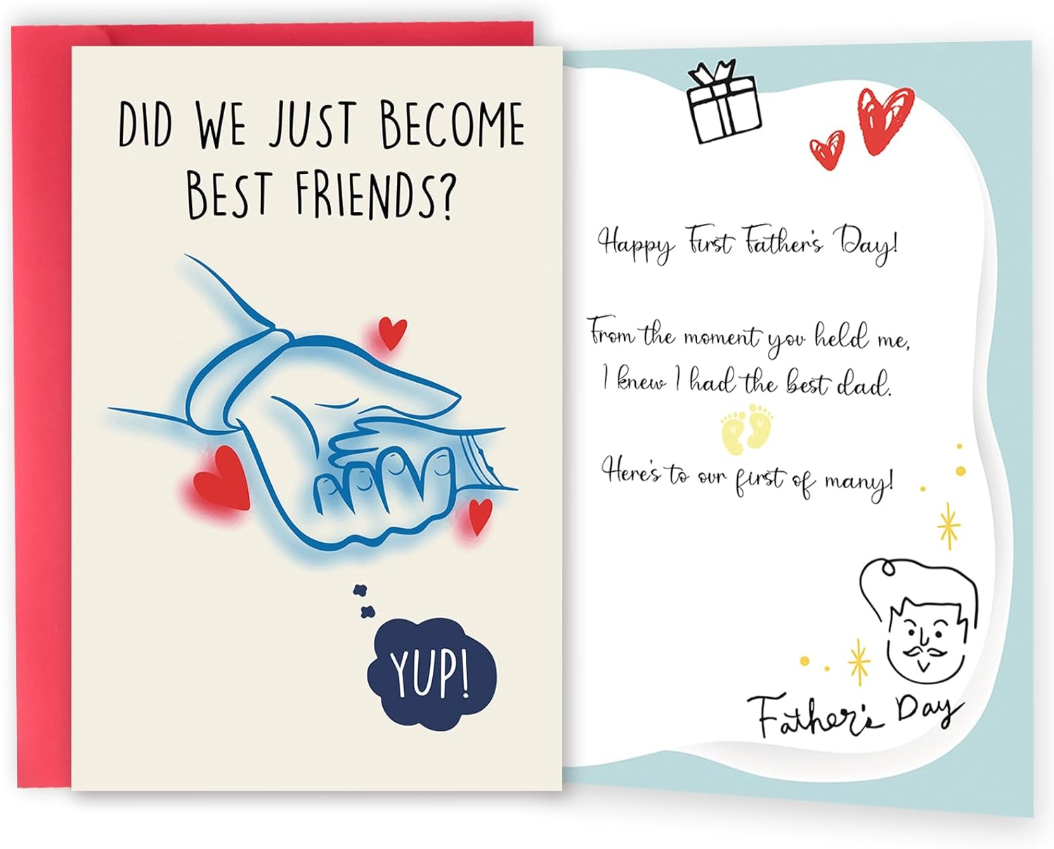 Huameigf Funny First Fathers Day Gift for New Dad, Lovely First Father's Day Card from Baby Girls Boys, Happy 1st Fathers Day Card, Did We Just Become Best friends hm336