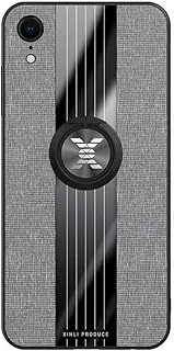 FHXD Compatible with iphone XR Case Ultra Thin Fabric Textured Pattern Cover+1*Screen Protector 360° Rotation Ring Stand Shockproof Anti Scratch Protective Cover-Gray