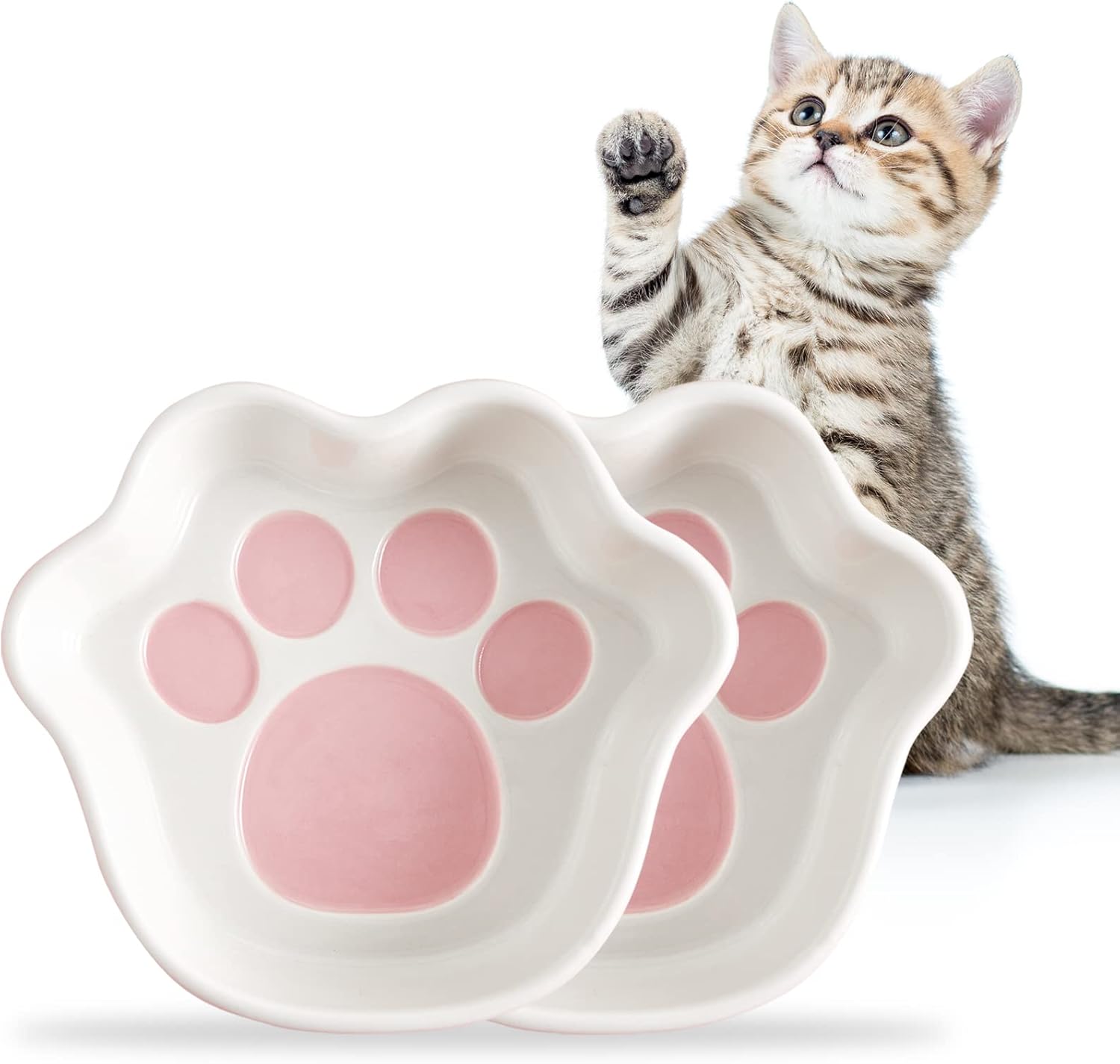 JOBNTZ Cute Paw Kitten Bowls, 2 Pack of Relief Whisker Fatigue Cat