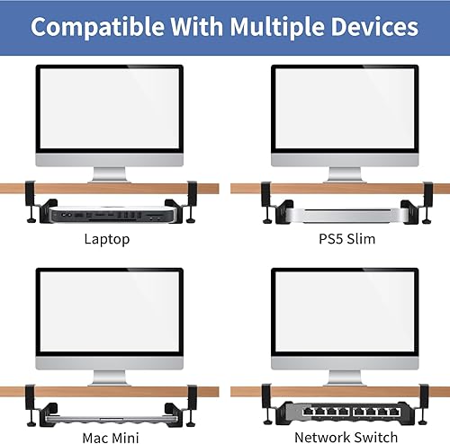 Miniatura 9 de LUKETURE Soporte para computadora portátil debajo del escritorio, sin taladro, soporte de acero para portátil con almohadillas antiarañazos, bandeja