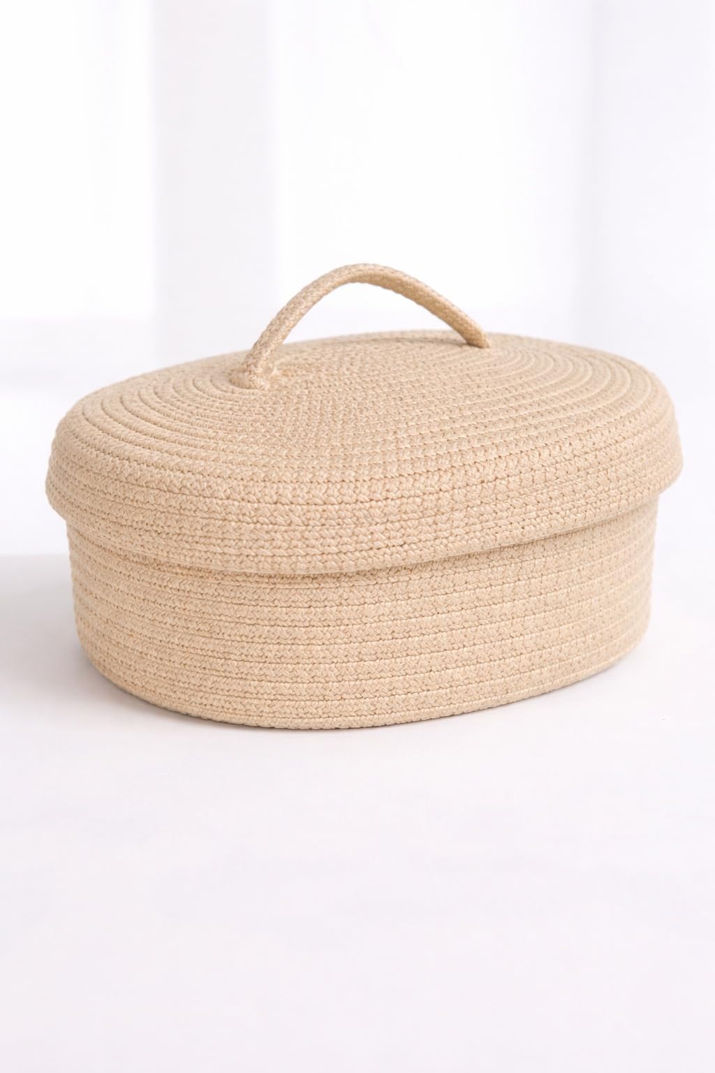Handmade Cotton Rope Storage Basket with Lid | Premium Woven Multipurpose Organizer Box for Clothes, Toys, Baby Essentials, Cosmetics & Home Décor | Decorative Oval Storage Basket-image-2