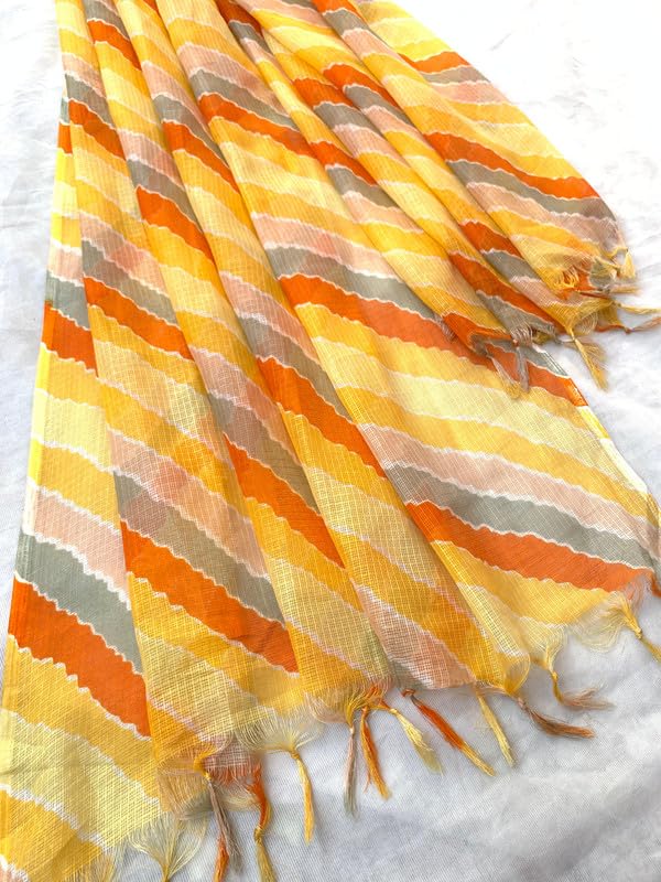 Image of Women's Cotton Blend Striped Print Dupatta with 2.20 Meters | Women's cotton printed dupatta with tassels