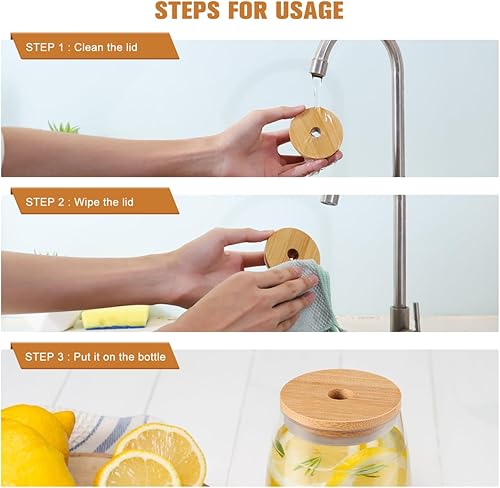 Miniatura 4 de Tarro de tapa de bambú de 8 piezas Cubierta de bambú Cubierta de sellado de tarro Tapa de sellado de bambú Tapa de botella de bambú Tapa de bambú