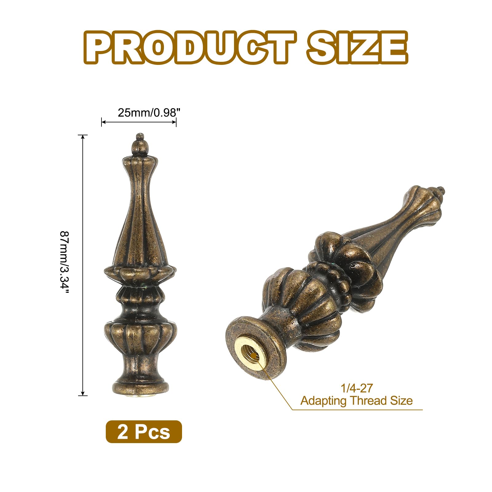 PATIKIL 2pcs 1/4-27 Lamp Finial Cap Knob, Brushed Lamp Shade Top Harp Top, Bronze - Image 2