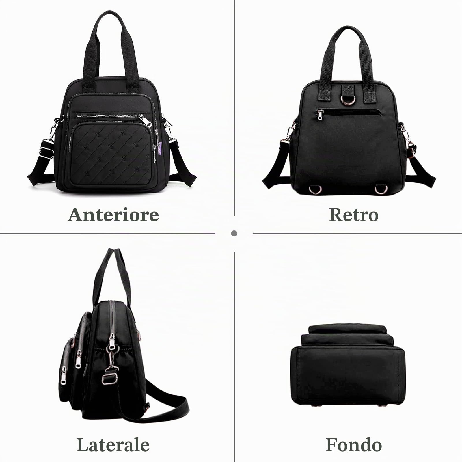 Zaino Moda Borsa a Spalla Donna Borsetta con Porta Ricarica USB Nylon Borse a Tracoll Daypack Borsa da Scuola Lavoro Viaggio Uso Quotidiano Zaini