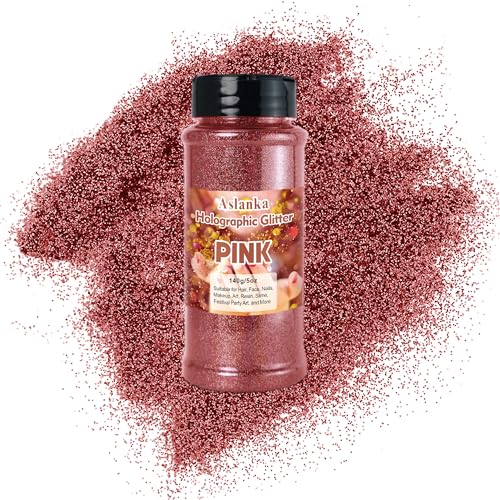 Aslanka 140g Holographische glitzerpulver, Rosa Glitzerpuder Glitzer Pulver Glitter Bunte Irisierende für Nagelkunst, Epoxidharz, Lidschatten, Gesicht, Basteln, DIY
