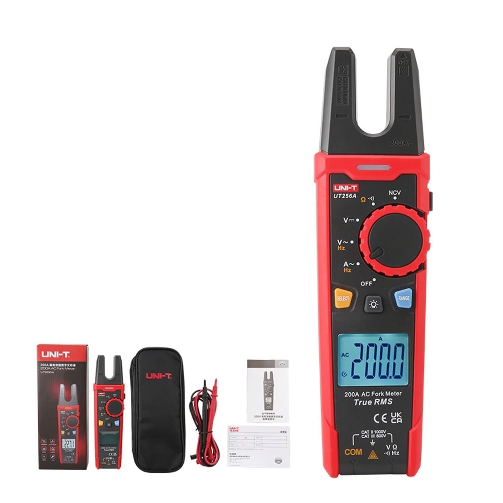 UT256 60A Pinza amperometrica digitale True RMS AC DC rilevamento NCV | Misura corrente AC DC e valori elettrici senza scollegare i circuiti per manutenzione e diagnosi(UT256A)