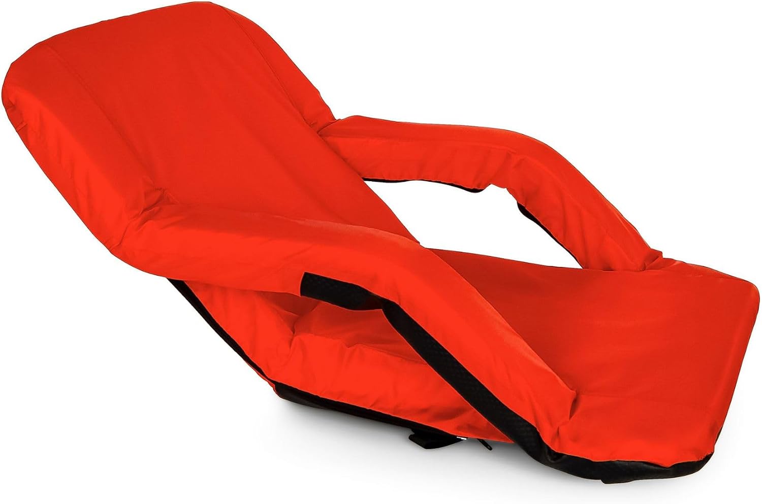 Camco 2 Pack 16” x 20” Portable Reclining Stadium Seat, Foldable Polyester Cushioned Chair with Steel Frame, Back Support, Armrests, and Storage, Red