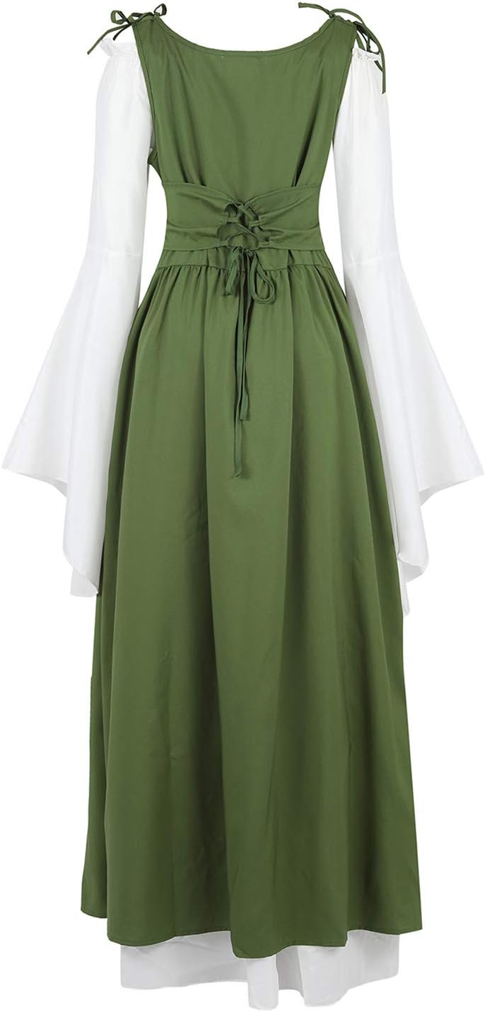 Womens Renaissance Cosplay Costume Medieval Irish Over Dress and Chemise Boho Set Gothic High Waist Gown Dress - Image 3