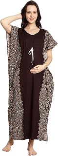 Secret Wish Women Brown Cotton Maternity Feeding Kaftan., Ankle Length Price In India