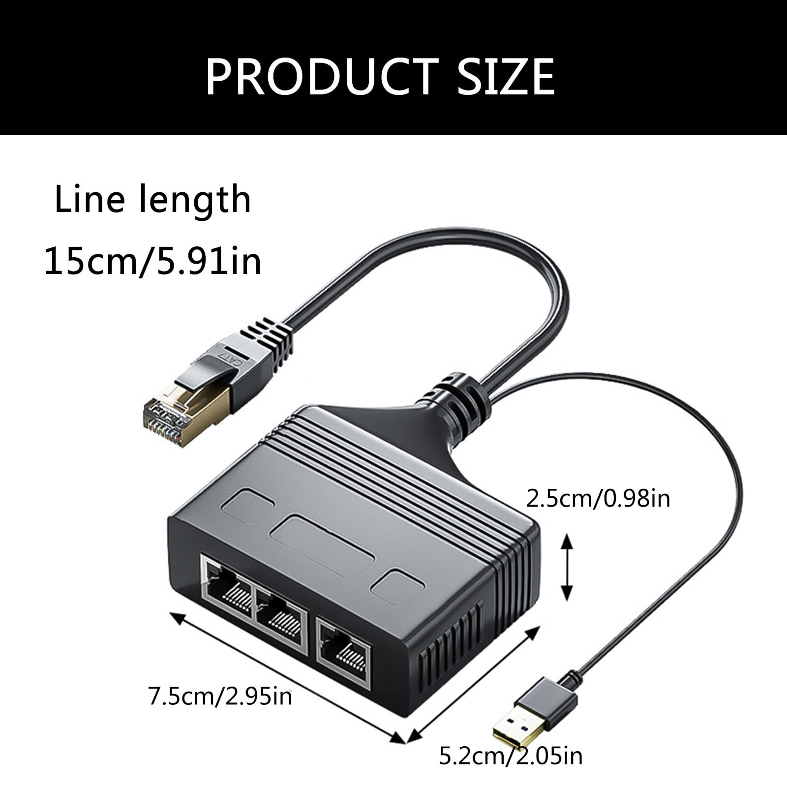 Répartiteur Ethernet Gigabit 1 Vers 4 CERRXIAN - Vitesse 1000 Mbps, Ports RJ45, Alimentation USB-C - Pour Routeur, PC, TV - 8