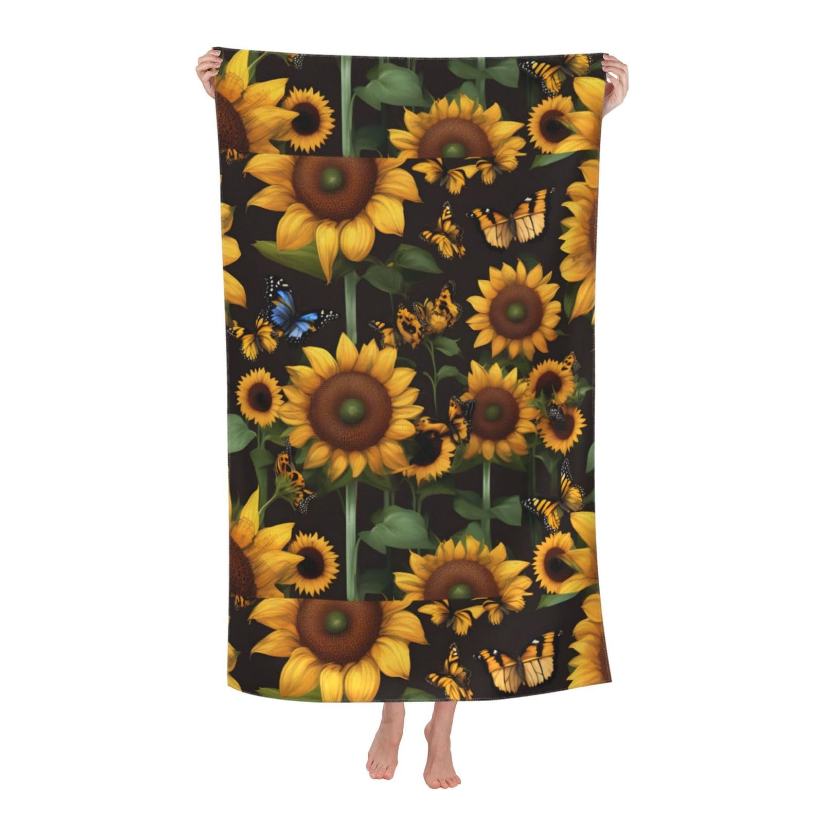 Sunflower Floral Butterflies Art Print Adult Beach Towels,Beach & Pool Towel,Beach Towels,Towels For Camping