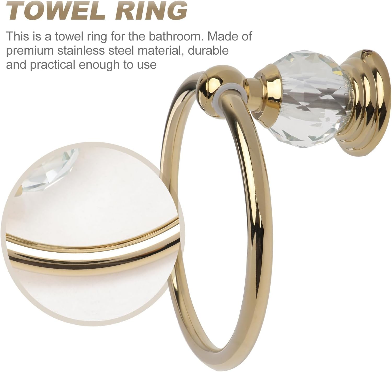 Golden Towel Ring Wall Mounted Bathroom Towel Holder Stainless Steel Rustproof Round Rack for Household