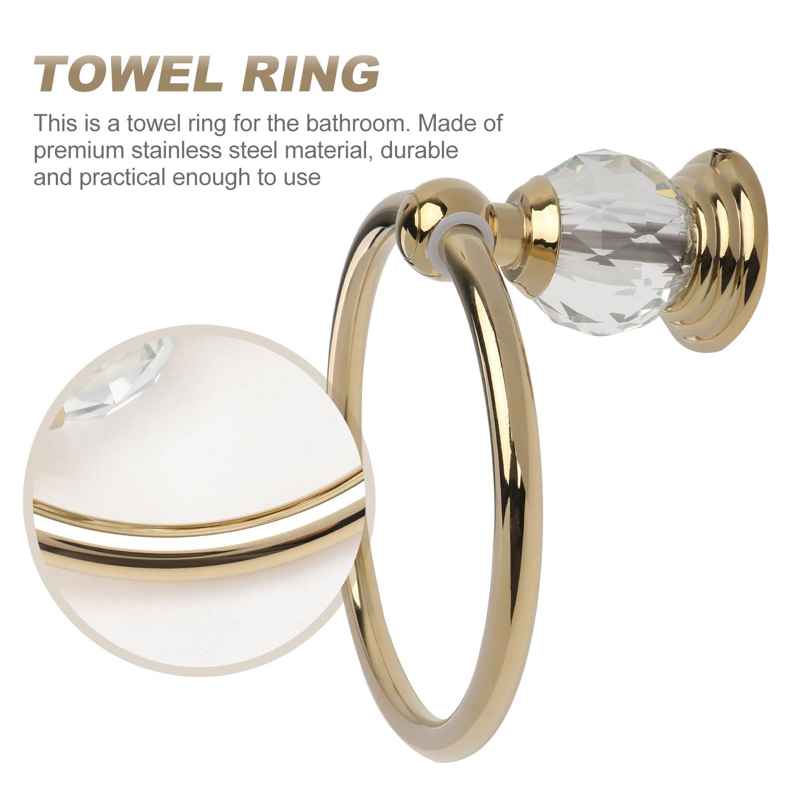 Portasciugamani da Parete Anello Rotondo in Acciaio Inox Dorato, Gancio Portasciugamani Salvaspazio per Bagno e Cucina, Accessorio Bagno Retrò Compatto