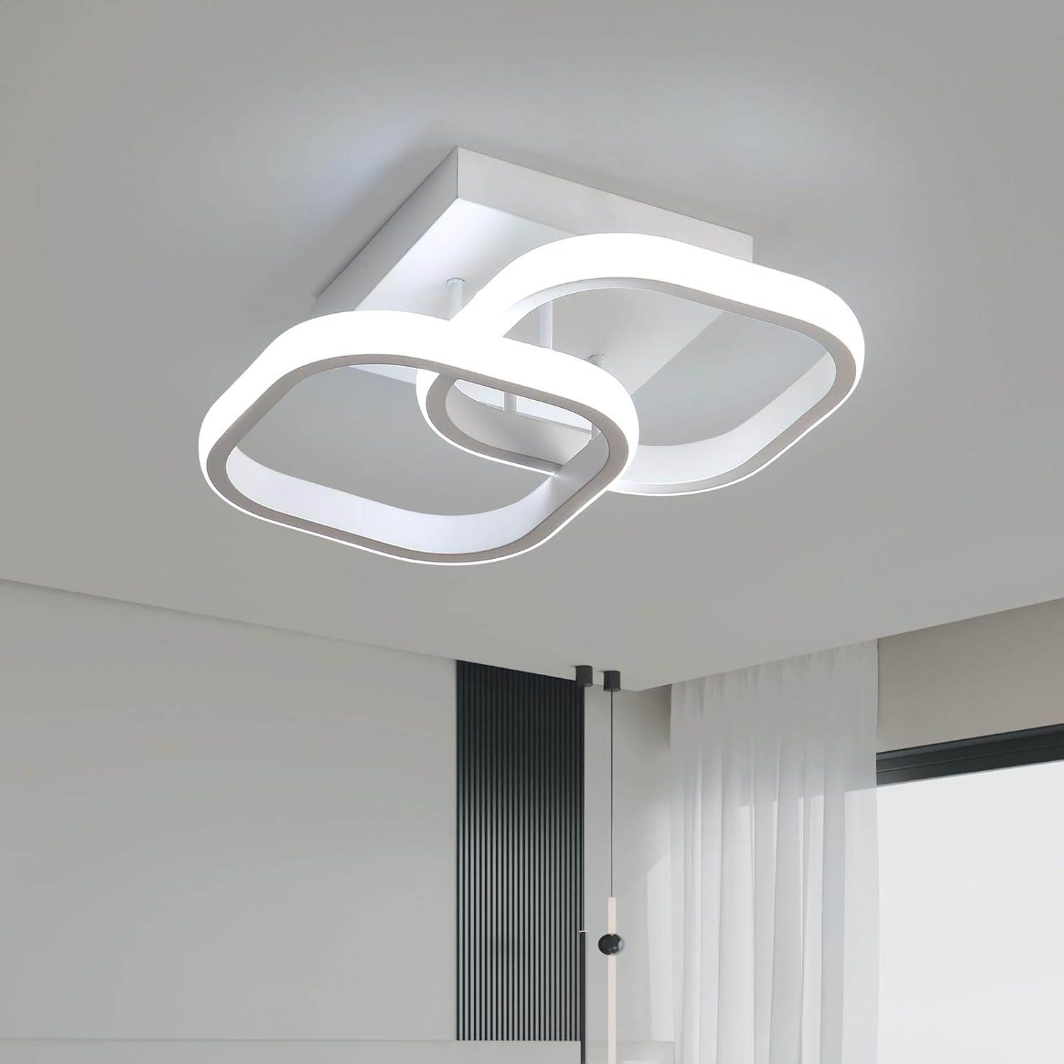 Small LED Hallway Ceiling Light, 2 Square Frames Modern Ceiling Light, 6500K Flush Mount Ceiling Light Fixtures for Hallway Living Room Bedroom Kitchen Closet, White