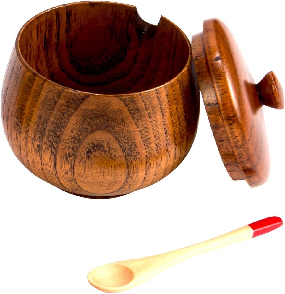 Yamashita Kogei 37394 Spoon, Brown, Condiment Containing, Diameter 3.1 x Height 2.2 inches (8 x 5.7 cm), Spoon (W x D x D): 0.6 x 3.5 inches (1.5 x 8.8 cm), Wooden, With Lid, Condiment Filling,