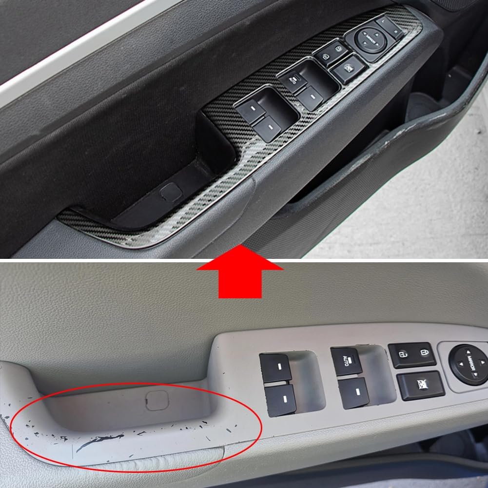 AOKIO Compatible with 2017 2018 2019 Hyundai Elantra Door Window Switch Panel Cover (Carbon Style Rear Door Without Seat Heating Buttons)