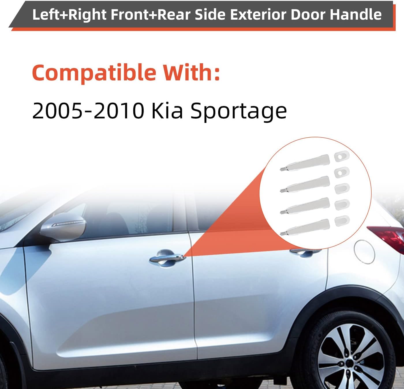 DEAL AUTO ELECTRIC PARTS Chrome Exterior Door Handles Replacement Kit, 4pcs Left+Right Front+Rear Side, Compatible with 2005-2010 Kia Sportage, Replaces 82651-1F010, 82661-1F010