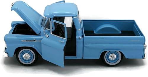 Miniatura 2 de Camión pickup Chevy Apache Fleetside 1958, azul claro - Motormax 79311 - Coche de juguete fundido a presión a escala 1/24, unisex para niños