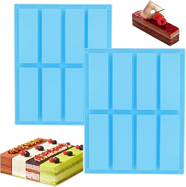 2PCS Rectangle Granola Bar Silicone Moulds, Silicone Bar Mould, Cereal Bar Mould, Energy Bar Maker for Chocolate Truffles Bread Brownie Cornbread Cheesecake Butter Mold (Blue)