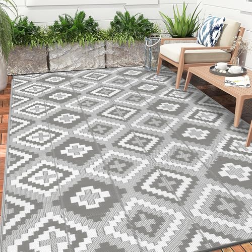 Enyhom Tapis d'extérieur 240 x 300 cm, en Plastique tissé Plat Robuste, résistant aux UV, imperméable, résistant aux Couleurs, Tapis de Balcon pour...