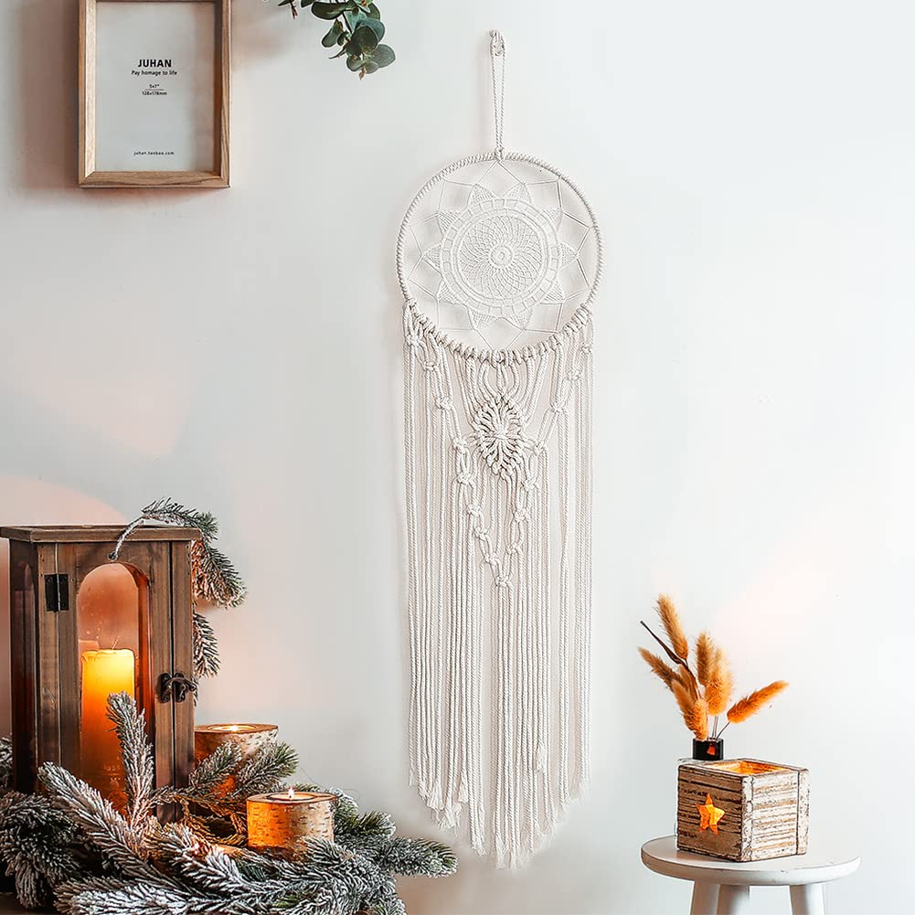 Łapacz snów z makramy, tkana makrama, dekoracja ścienna w stylu boho, ręcznie wykonana, duży ornament łapacza snów, prezent do majsterkowania