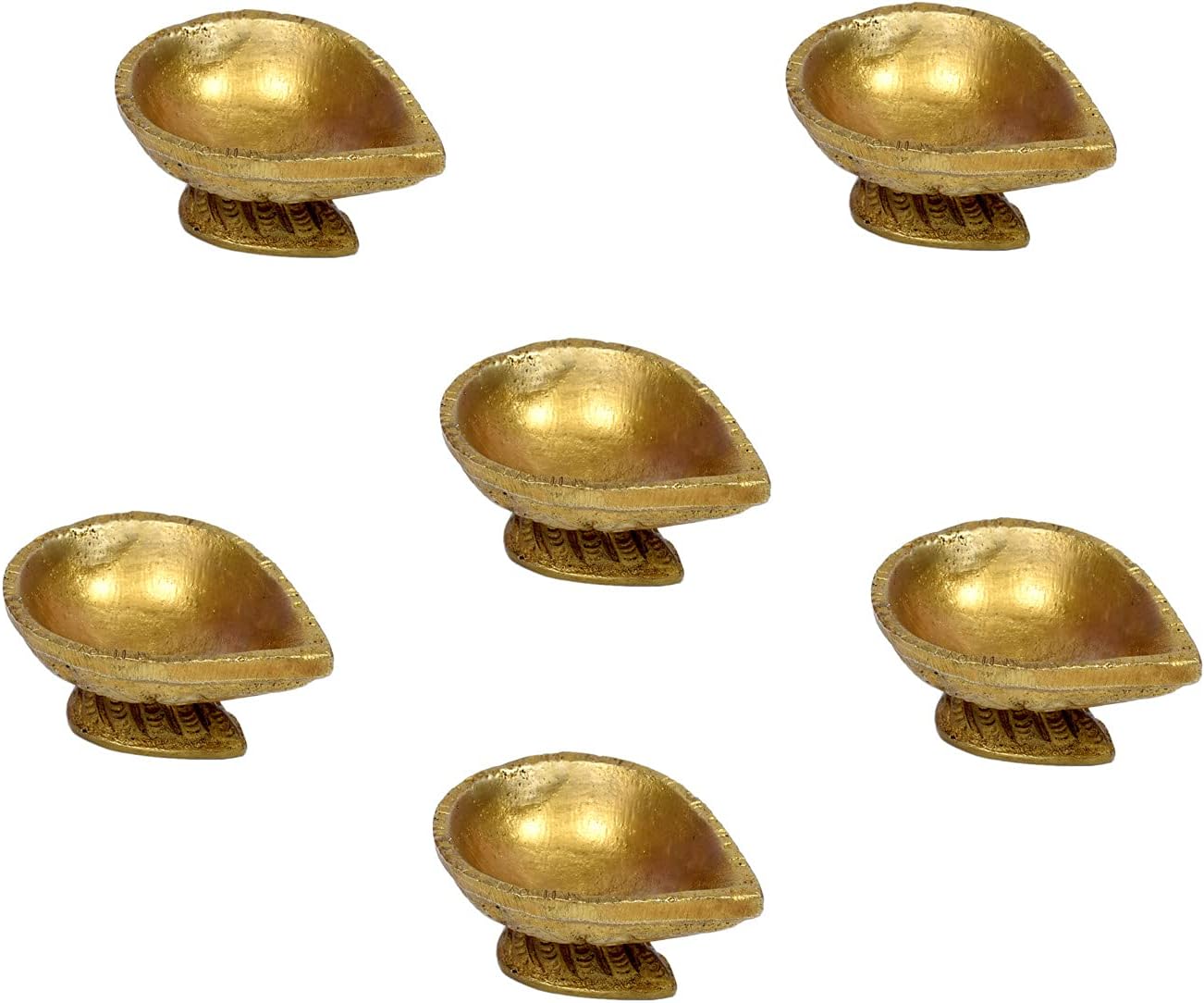 Indian Shelf Handmade Pack of 6 Brass Golden Floral Round Design Diya Oil Lamp Deepam Deep Diwali Home Décor