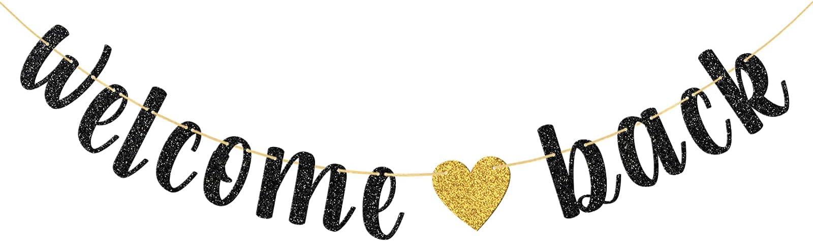 Welcome Back Banner, Returning Home Party Supplies, Happy Retirement Sign, Welcome Home Theme, Back to School Party Decorations Black Glitter