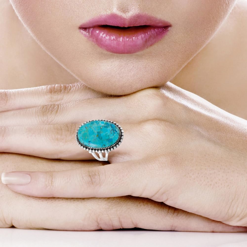 Turquoise Ring Sterling Silver 925 Genuine Gemstones Size 6 to 11 - Image 2